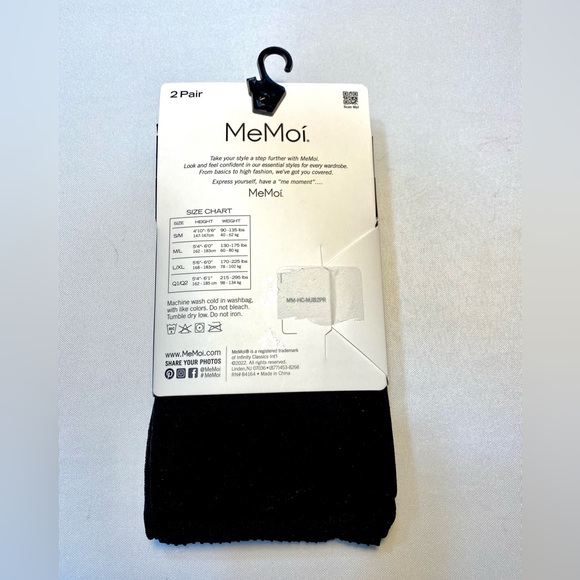 MeMoi Opaque Tights Fashion Black L/ XL Control Top 2 PAIR - Picture 2 of 6